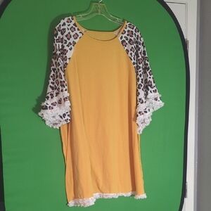 Leopard Print Sleeve Yellow Tunic Top